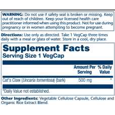 Solaray Cat's Claw 500mg - 100 vcaps