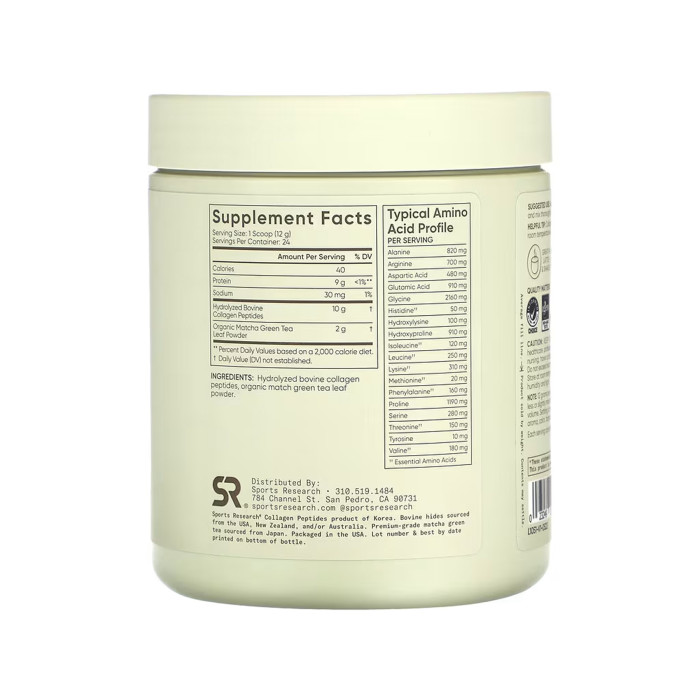 Sport Research Collagen Peptides Organic Matcha - 288g Green Tea
