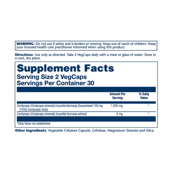Solaray Cordyceps Mushroom Extract 1000mg - 60 vcaps