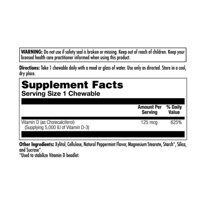KAL D-3 5000 IU 125mcg - 60 chewables