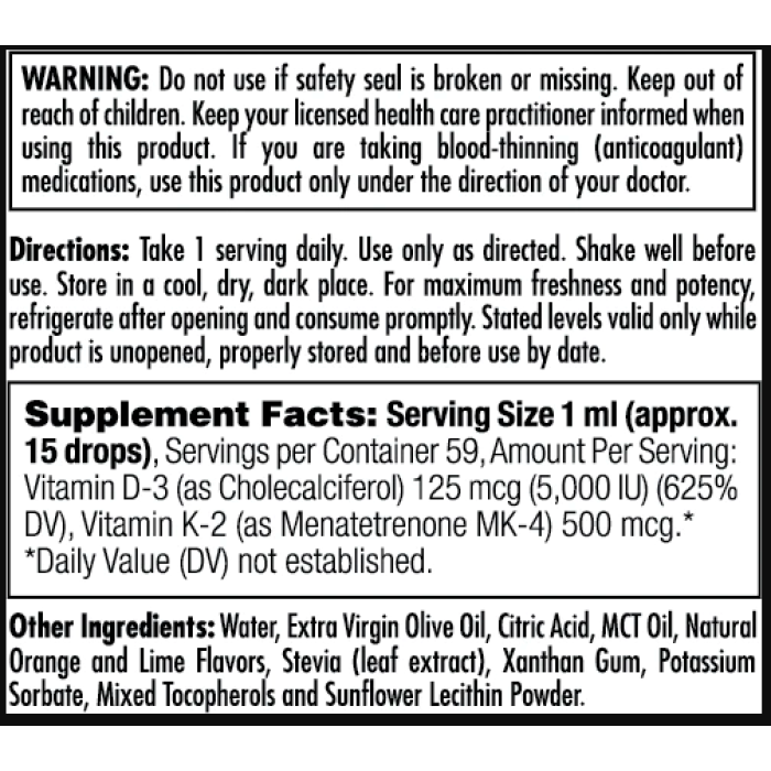 KAL D3 K2 DropIns 125mcg - 2 oz Citrus