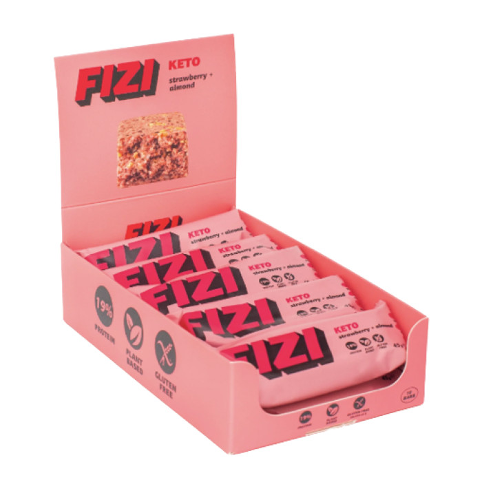 FIZI KETO Protein Bar - 10x45g Strawberry + Almond