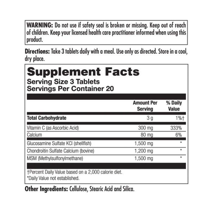 KAL Glucosamine Chondroitin MSM - 60 tabs