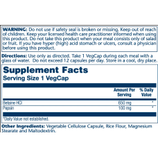 Solaray High Potency Betain HCl with Pepsin 650mg - 100 vcaps
