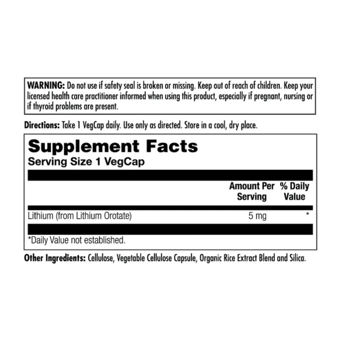 KAL Lithium Orotate 5mg - 60 vcaps