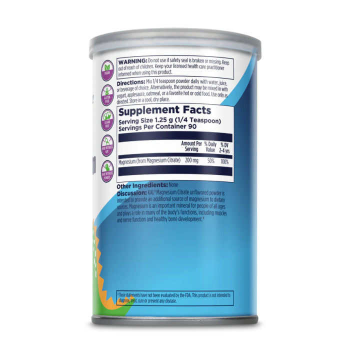 KAL Magnesium Powder 200mg - 4oz Unflavored