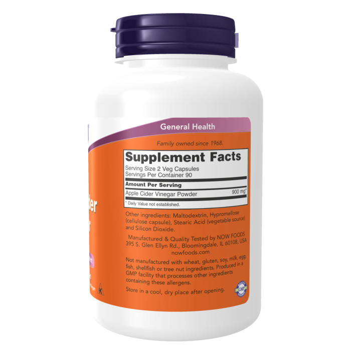 Now Foods Apple Cider Vinegar 450 mg - 180 vcaps