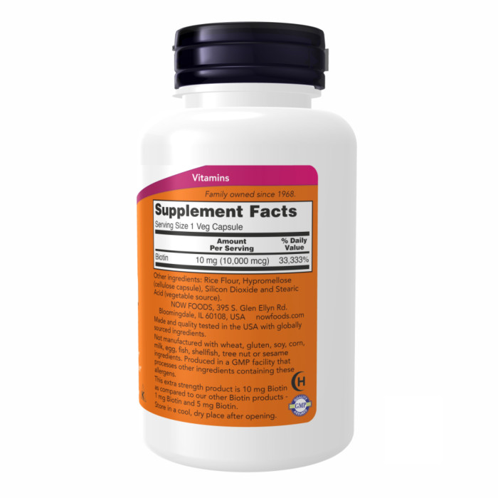 Now Foods BIOTIN 10mg (10,000mcg) - 120 vcaps
