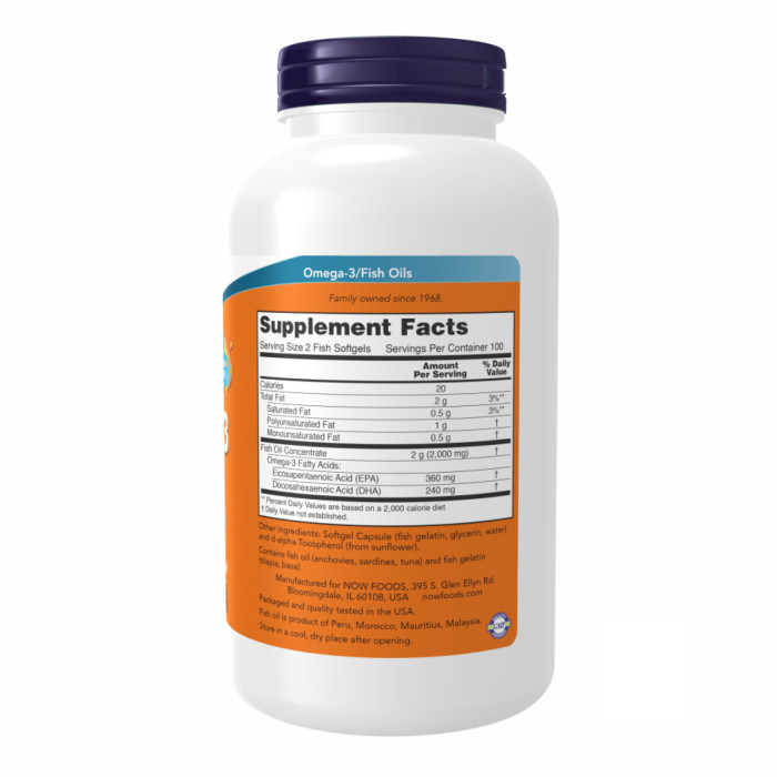 Now Foods Omega-3 FO 1000mg 180/120 Fish Gelatin - 200 sgels