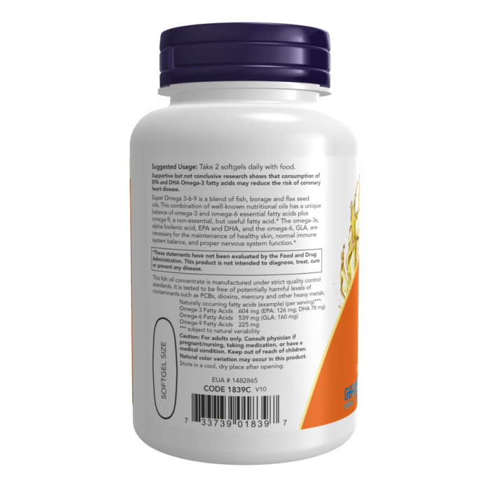 Now Foods Super Omega 3-6-9 1200 mg - 90 sgels