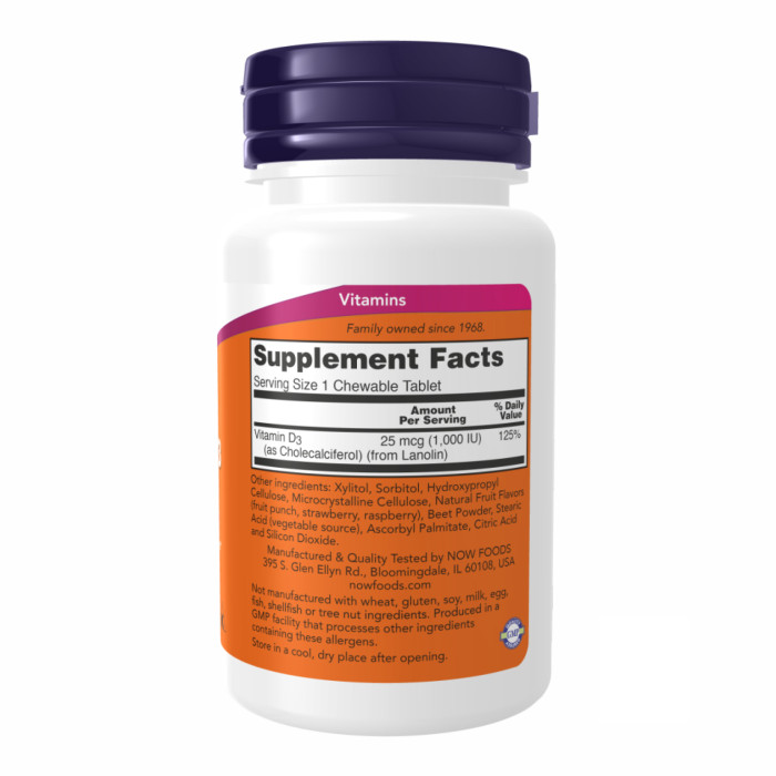 Now Foods VIT D-3 1000 IU Chewable Fruity - 180 loz