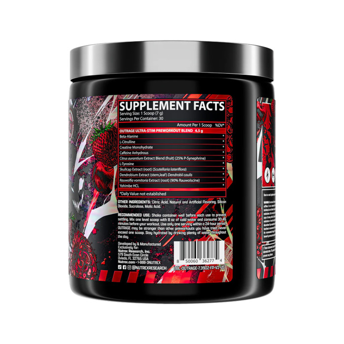 Nutrex Outrage High‑Stim Pre‑Workout - 30 servings Fruit Punch