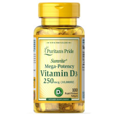 Puritans Pride Vitamin D3 250mcg(10000 IU) Mega-Potency - 100 softgels