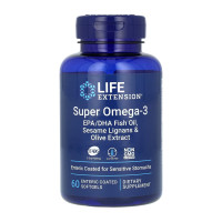 Life Extension Super Omega-3 EPA/DHA Fish Oil Sesame Lignans & Olive Extract Enteric Coated - 60 softgels