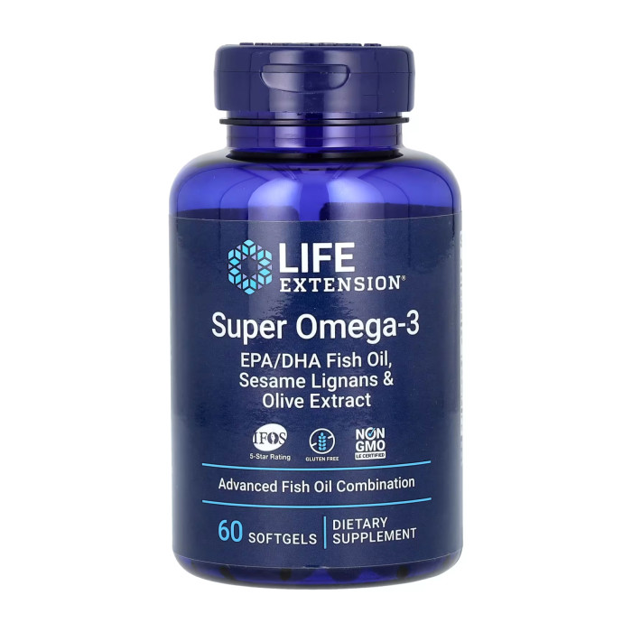 Life Extension Super Omega-3 EPA/DHA Fish Oil Sesame Lignans & Olive Extract - 60 softgels