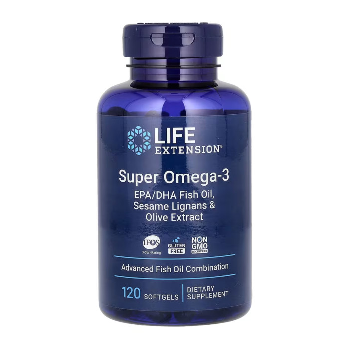 Life Extension Super Omega-3 EPA/DHA Fish Oil Sesame Lignans & Olive Extract - 120 softgels