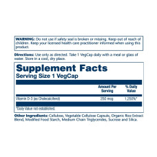 Solaray Super Strength Vitamin D-3 250mcg - 60 vcaps