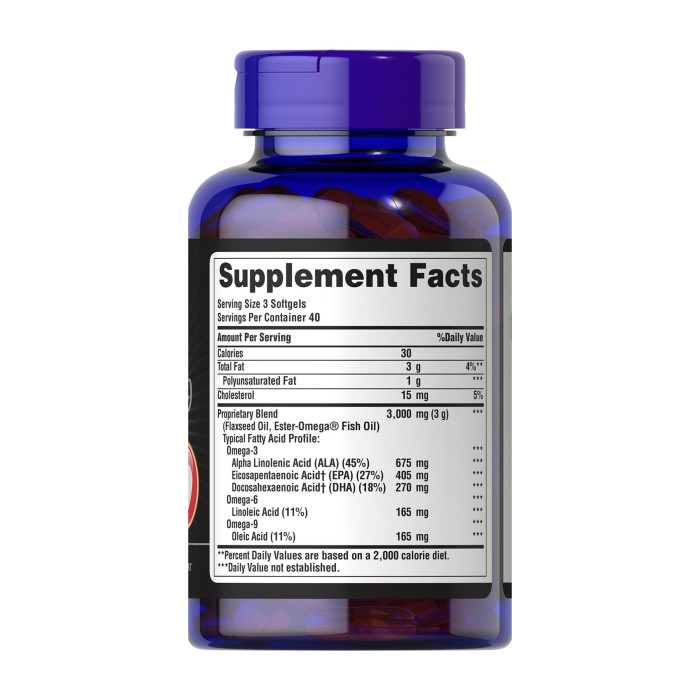 Puritans Pride Triple Omega 3-6-9 Fish & Flax Oils - 120 softgels
