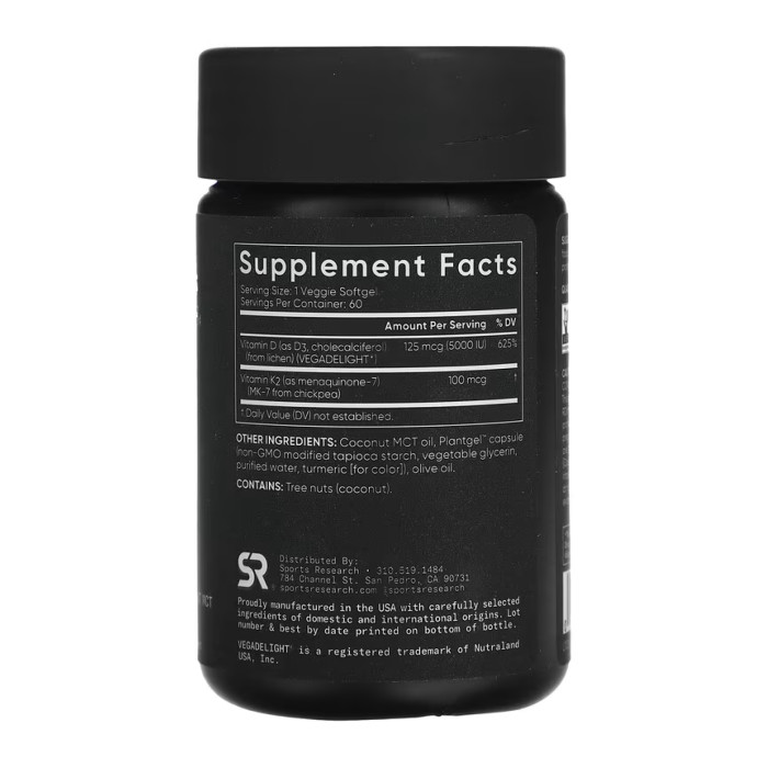Sport Research Vegan D3 5000iu + Vitamin K2 100mcg - 60 softgels