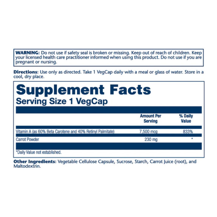 Solaray Vitamin A Dry Form 7600mcg - 60 caps