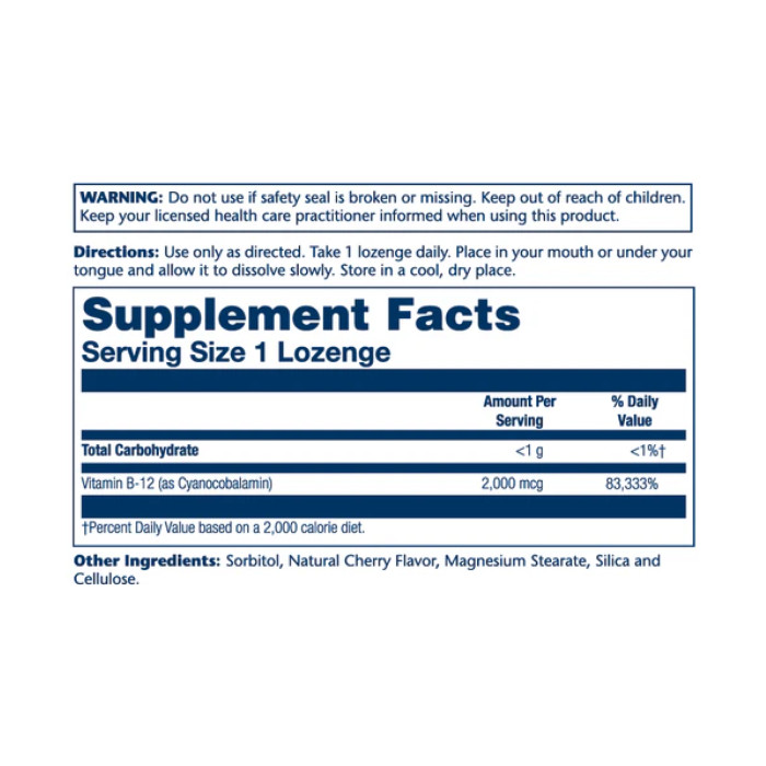 Solaray Vitamin B-12 2000mcg - 90 lozenges Natural Cherry
