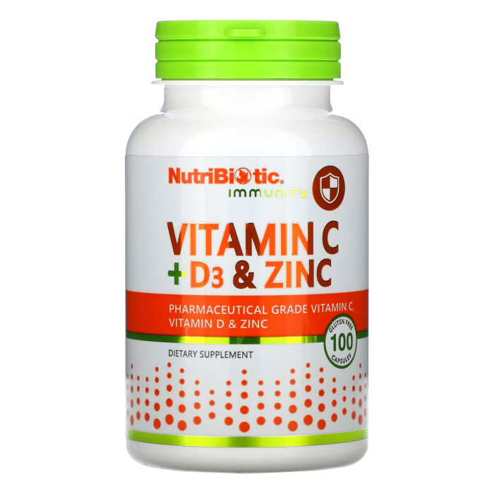 Nutribiotic Vitamin C+D3 & Zinc - 100 caps