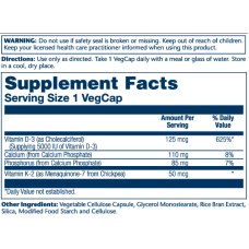 Solaray Vitamin D-3 & K-2 - 120 vcaps