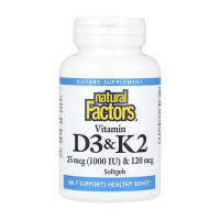 Natural Factors Vitamin D3 & K2 25 mcg (1000 IU) & 120 mcg - 120 softgels
