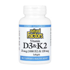 Natural Factors Vitamin D3 & K2 25 mcg (1000 IU) & 120 mcg - 120 softgels