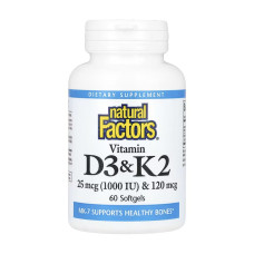 Natural Factors Vitamin D3 & K2 25 mcg (1000 IU) & 120 mcg - 60 softgels