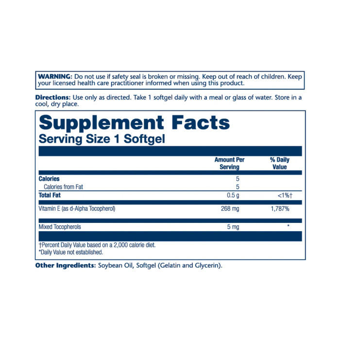 Solaray Vitamin E d-Alpha Tocopherol 268mg - 50 softgels