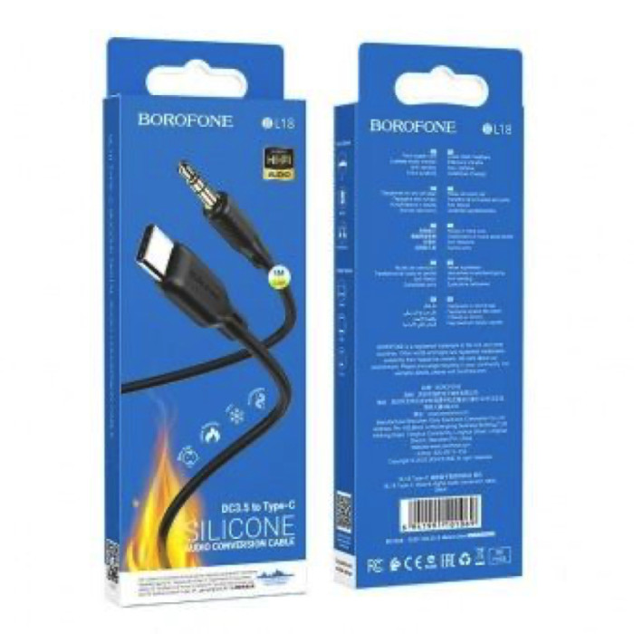 Аудіокабель BOROFONE BL18 Type-C to 3.5mm male, silicone, 1m, Black