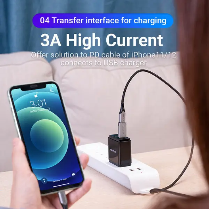 Адаптер Vention USB 3.0 Male to USB-C Female Adapter Gray Aluminum Alloy Type (CDPH0)
