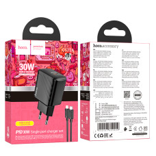 Мережевий зарядний пристрій з кабелем HOCO CS22A Value single port PD30W charger set(C to iP) Black