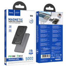 Зовнішній акумулятор HOCO Q26 Joy PD20W magnetic fast charging power bank(5000mAh) metal gray