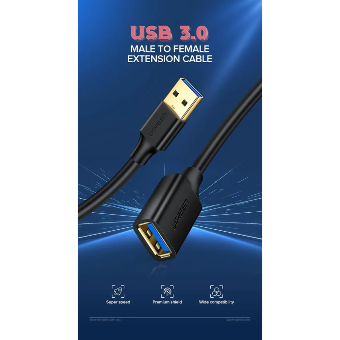 Подовжувач UGREEN US129 USB 3.0 Extension Male Cable 1.5m (Black)(UGR-30126)
