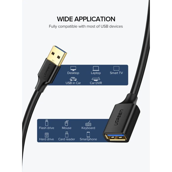 Подовжувач UGREEN US129 USB 3.0 Extension Male Cable 1.5m (Black)(UGR-30126)