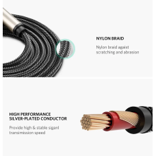 Аудіокабель UGREEN AV128 6.5mm  Male to Male Audio Cable Gray 2m(UGR-10638)