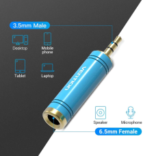 Аудіо перехідник Vention 3.5mm Male to 6.35mm Female Audio Adapter Blue Aluminum Alloy Type (VAB-S04-L)