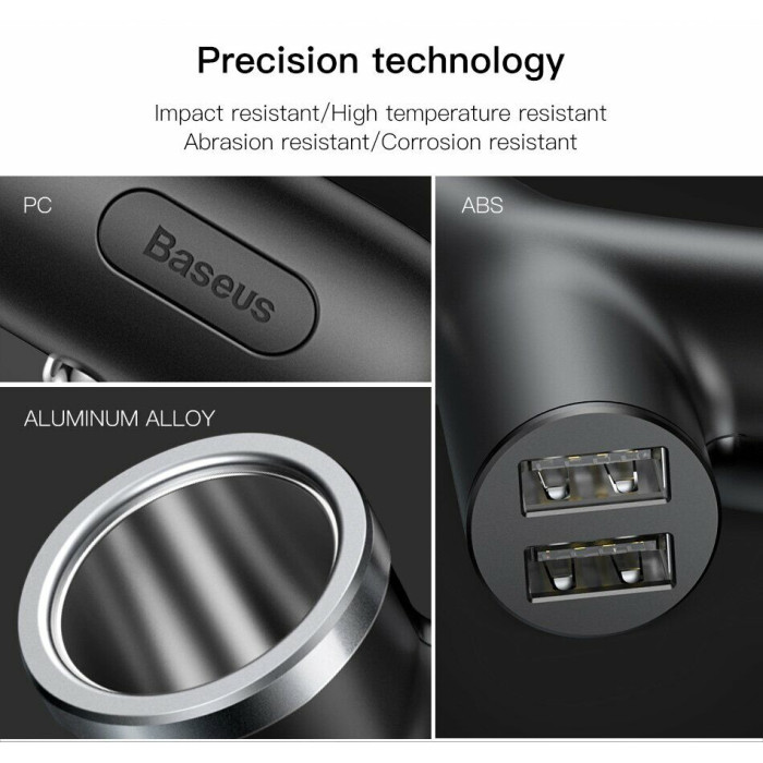 Автомобільний зарядний пристрій Baseus Y type dual USB+cigarette lighter extended car charger 3.1 A Black
