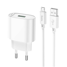Мережевий зарядний пристрій з кабелем HOCO C109A Fighter single port QC3.0 charger set(Micro) White