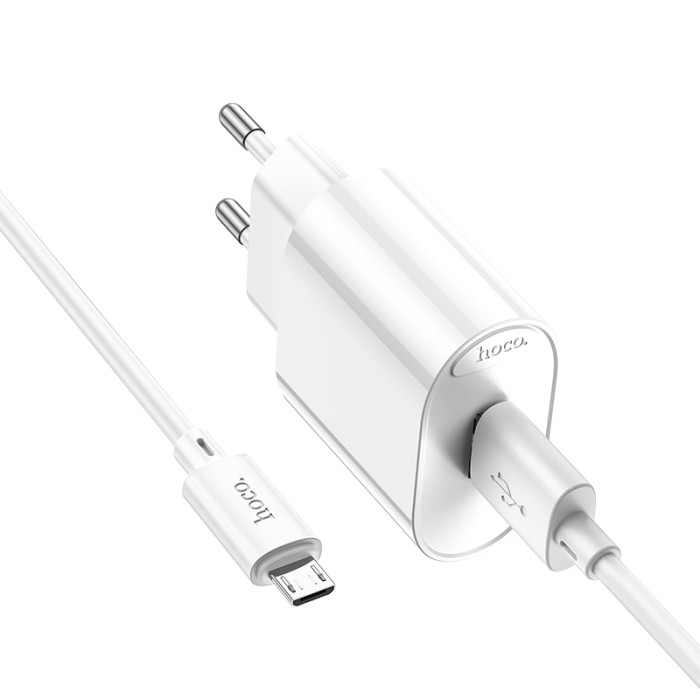 Мережевий зарядний пристрій з кабелем HOCO C109A Fighter single port QC3.0 charger set(Micro) White
