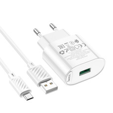 Мережевий зарядний пристрій з кабелем HOCO C109A Fighter single port QC3.0 charger set(Micro) White