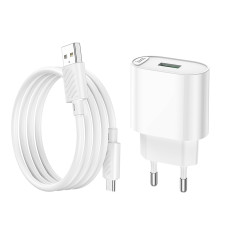 Мережевий зарядний пристрій з кабелем HOCO C109A Fighter single port QC3.0 charger set(Micro) White