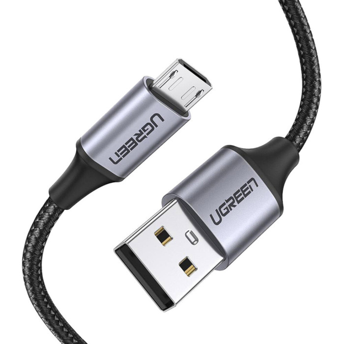 Кабель UGREEN US290 USB 2.0 A to Micro USB Cable Nickel Plating Aluminum Braid 2m (Black) (UGR-60148)