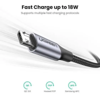 Кабель UGREEN US290 USB 2.0 A to Micro USB Cable Nickel Plating Aluminum Braid 2m (Black) (UGR-60148)