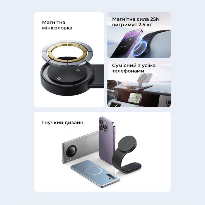 Автотримач для телефона Baseus C02 Magnetic Phone Holder Cluster Black