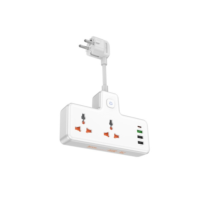 Мережевий подовжувач HOCO AC12A Reise 2-position expansion socket(PD30W/1C3A) (8.5 cm) White