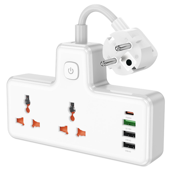 Мережевий подовжувач HOCO AC12A Reise 2-position expansion socket(PD30W/1C3A) (8.5 cm) White