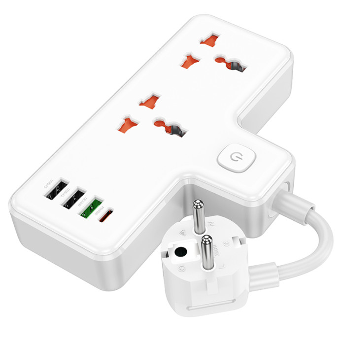 Мережевий подовжувач HOCO AC12A Reise 2-position expansion socket(PD30W/1C3A) (8.5 cm) White
